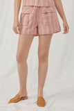 HY5964 Mauve Womens Textured Gingham Front Pocket Shorts Front