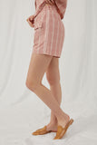 HY5964 Mauve Womens Textured Gingham Front Pocket Shorts Side