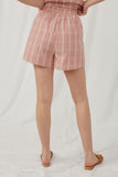 HY5964 Mauve Womens Textured Gingham Front Pocket Shorts Back