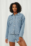 HY6145 Denim Womens Checker Denim Relax Fit Jacket Front