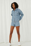 HY6145 Denim Womens Checker Denim Relax Fit Jacket Full Body