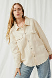 HY6148 Cream Womens Distressed Detail Button Up Shacket Front