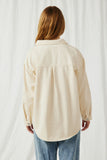 HY6148 Cream Womens Distressed Detail Button Up Shacket Back