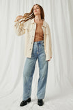 HY6148 Cream Womens Distressed Detail Button Up Shacket Full Body