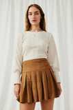 HY6290 Ivory Womens Long Cuff Cable Knit Pullover Top Front