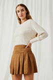 HY6290 Ivory Womens Long Cuff Cable Knit Pullover Top Side