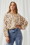 HY6302 Beige Womens Ditsy Print Textured Dolman Top Pose