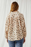 HY6302 Beige Womens Ditsy Print Textured Dolman Top Back