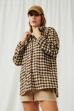 HY6311 Mocha Womens Houndstooth Front Pocket Button Detail Coat Front