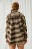 HY6311 Mocha Womens Houndstooth Front Pocket Button Detail Coat Back