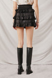HY6367 Black Womens Shimmery Ruffle Tiered Smocked Waist Skirt Back