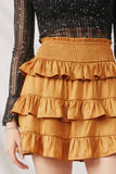 HY6367 Camel Womens Shimmery Ruffle Tiered Smocked Waist Skirt Detail