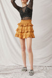 HY6367 Camel Womens Shimmery Ruffle Tiered Smocked Waist Skirt Front