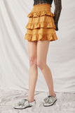 HY6367 Camel Womens Shimmery Ruffle Tiered Smocked Waist Skirt Side