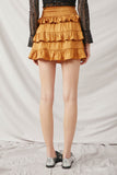 HY6367 Camel Womens Shimmery Ruffle Tiered Smocked Waist Skirt Back