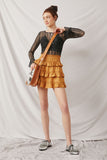 HY6367 Camel Womens Shimmery Ruffle Tiered Smocked Waist Skirt Full Body