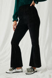 HY6379 Black Womens Textured Velvet Lurex Wide Leg Pants Side