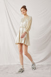 HY6384 Champagne Womens Textured Button Detail Iridescent Dress Full Body