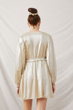 HY6384 Champagne Womens Textured Button Detail Iridescent Dress Back