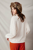 HY7530 Ivory Womens Cable Knit Long Sleeve Mock Neck Half Zip Top Back