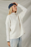 HY7642 Ivory Womens Speckled Mock Neck Drop Shoulder Sweater Pose